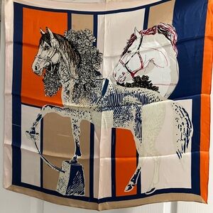 100% Silk Scarf Equestrian horses with print flaws